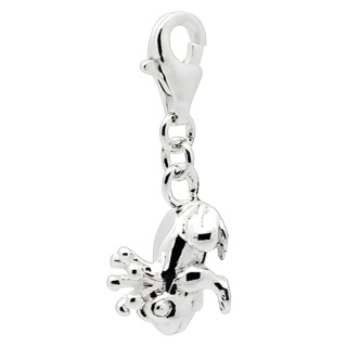 Silver Frog with Crown Clip on Charm