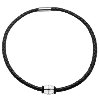 Black Leather Necklace with Stainless Steel Bead