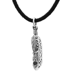 Stainless Steel Feather Duo Leather Necklace