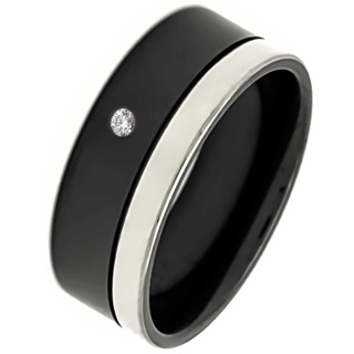 Flat Profile Two-Tone Diamond Zirconium Ring 