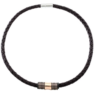 Woven 6mm Brown Leather Necklace with Titanium Beads