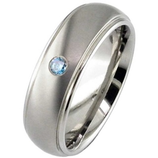 Two Tone Blue Diamond Set Titanium Wedding Ring
