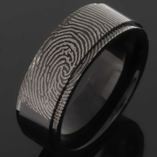 Black Stainless Steel Spinning Fingerprint Ring