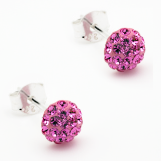Hot Pink Mini Sparkles Silver Crystal Earrings