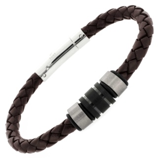 Two-Tone Brown Leather Titanium Bracelet