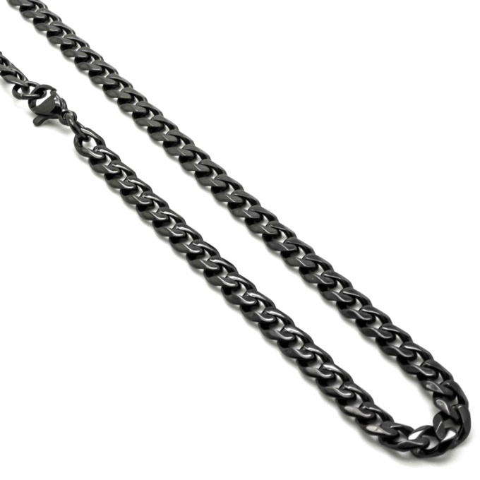 Men's Black Stainless Steel 5mm Flat Curb Chain Necklace