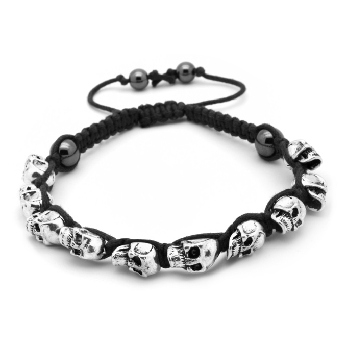 Adjustable Black Friendship Bracelet with Skulls | Stainless Steel ...