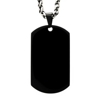 Black Stainless Dog Tag with Wheat Chain Necklace