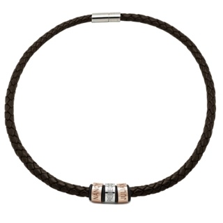 Personalised Brown Woven Leather Family Necklace with Titanium Beads