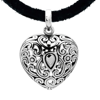 925 Silver Filigree Heart Pendant with Leather Necklace