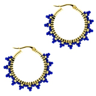 Medium Handmade Dark Blue Miyuki Bead Earrings