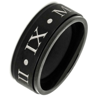 Personalised Black Roman Numeral Stainless Steel Spinning Ring