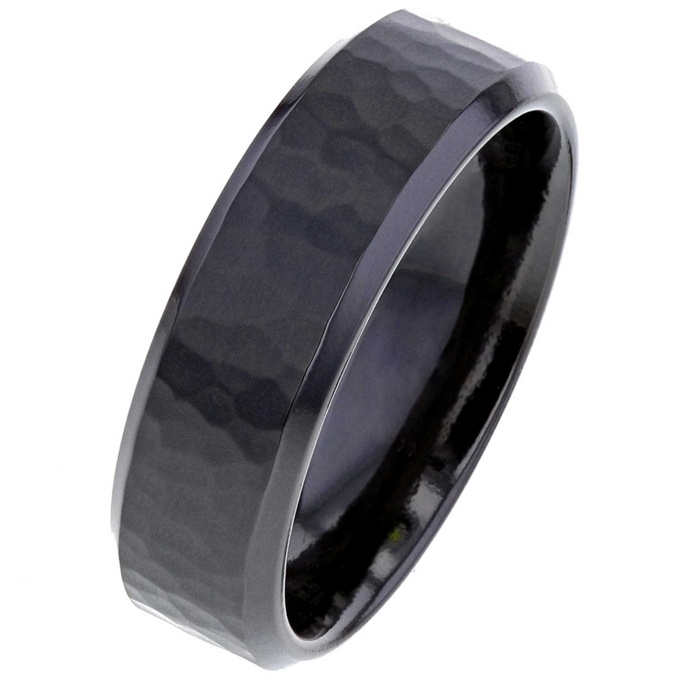 Black Zirconium Ring with Hammered Effect | Zirconium Rings | Suay Design