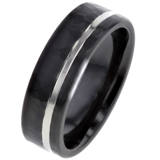 Black Zirconium Ring with Hammered Texture