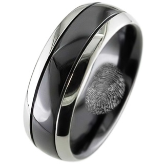 Domed Zirconium Wedding Ring with Hidden Fingerprint