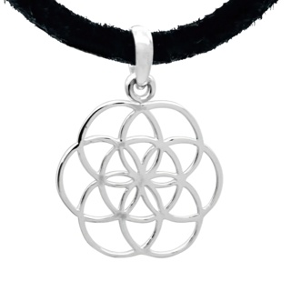 Seven Circle 925 Silver Flower of Life Leather Necklace