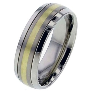 Titanium & Gold Dome Profile Wedding Ring 
