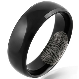 Black Polished Tungsten Ring with Hidden Fingerprint
