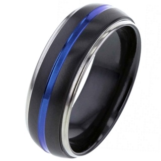 Two-tone Zirconium Ring with Blue Groove
