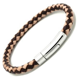 Woven Brown & Natural Leather Bracelet