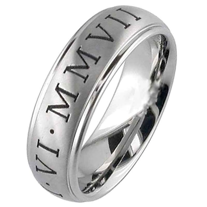 Dome Profile Titanium Ring with customised Roman Numerals | Titanium ...