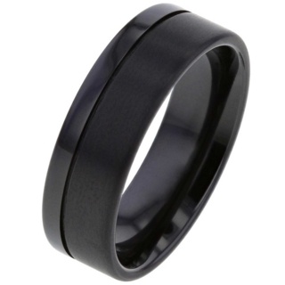 Flat Profile Black Zirconium Ring with Dual Finish