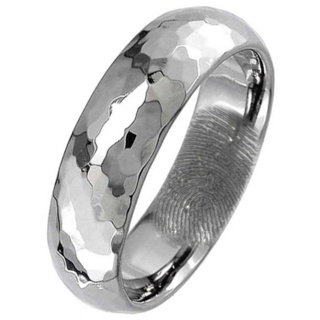 Fingerprinted Titanium Ring with Secret Fingerprint and Hammered Effect