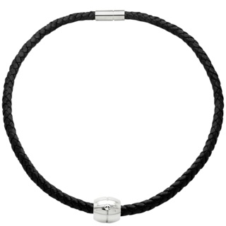 Black Leather Necklace with Stainless Steel Crystal Bead