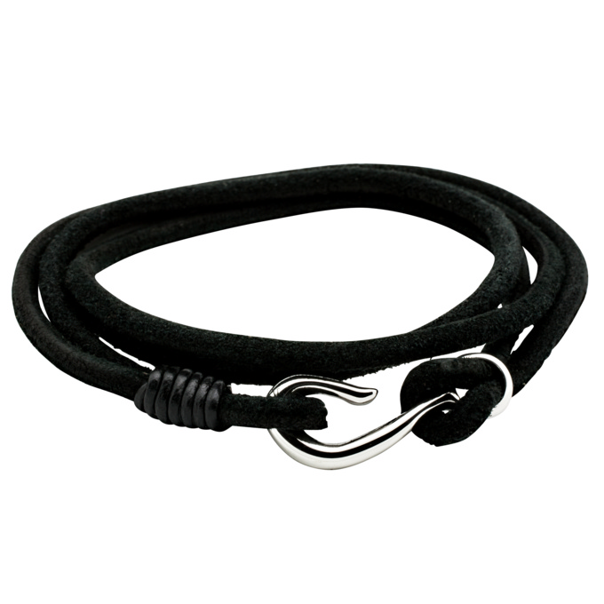 Soft Black Leather Double Wraparound Bracelet With Fish Hook Clasp | 8.25 21cm | Suay Design
