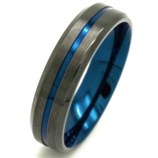 Gunmetal Stainless Steel Ring with Neon Blue Inlay