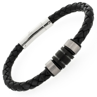 Two-Tone Titanium Black Leather Bracelet