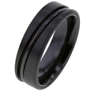Flat Black Zirconium Ring with Asymmetrical Line