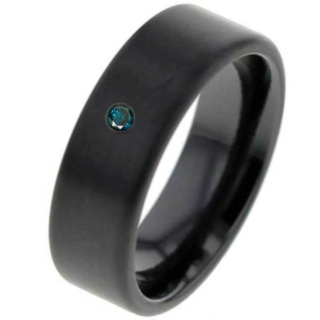 Satin Black Zirconium Ring with Blue Diamond
