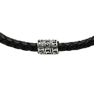 925 Silver Rune Bead with Black Woven Leather Necklace