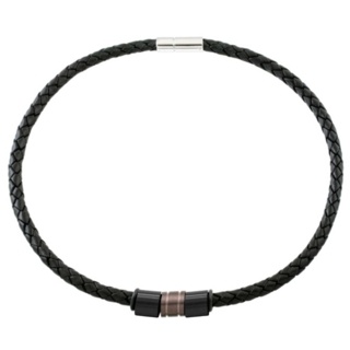 Woven 6mm Black Leather Necklace with Black & Coffee Coloured Titanium Beads