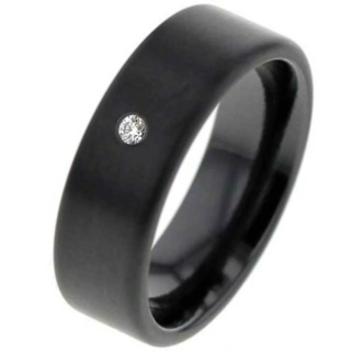 Satin Black Zirconium Ring with Brilliant Diamond 