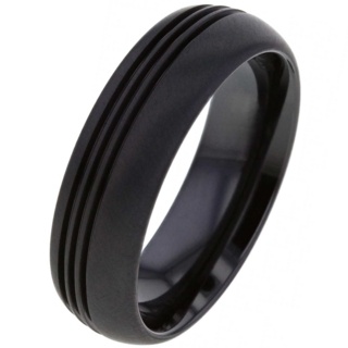 Triple Groove Black Zirconium Ring