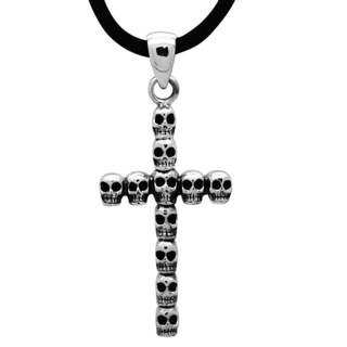 Sterling Silver Skull Cross Pendant Necklace