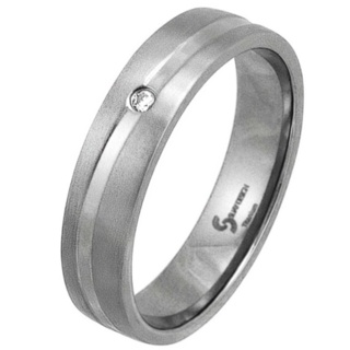 Swell Satin Diamond Titanium Ring