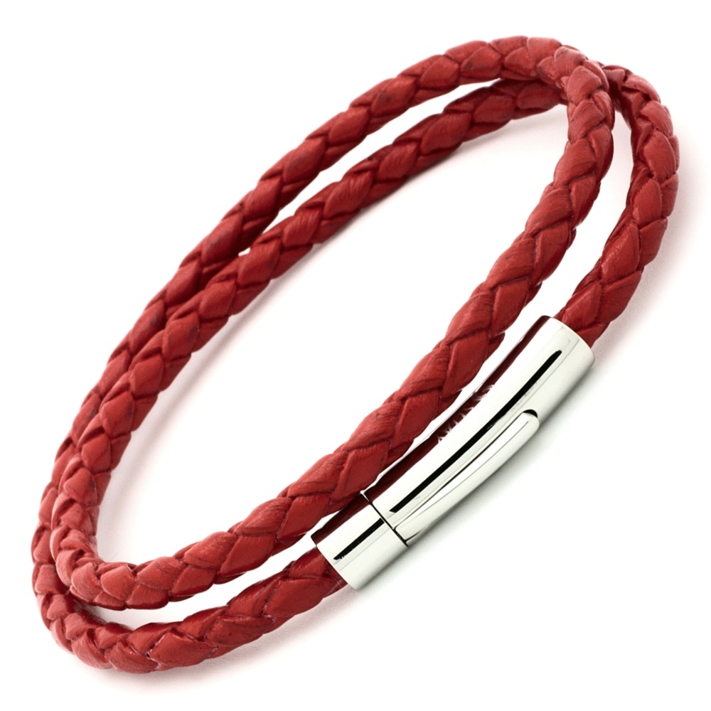Double Wrap Red Leather Bracelet
