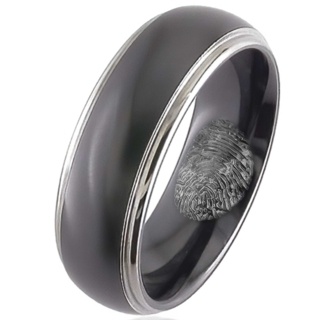 Dome Profile Zirconium Wedding Ring with Hidden Fingerprint