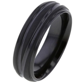 Black Zirconium Ring with Twin Asymmetrical Grooves