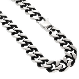 Oxidised Flat Curb Steel Chain Necklace 10mm