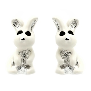 Children's Silver & Enamel White Rabbit Earrings