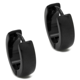 Stainless Steel Black Dome Huggie Earrings