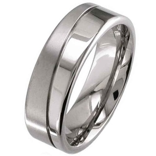 Flat Profile Two Tone Titanium Wedding Ring with Diagonal Groove