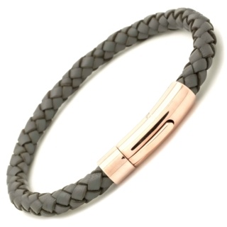 Woven Grey Leather Bracelet with Rose Gold Clasp