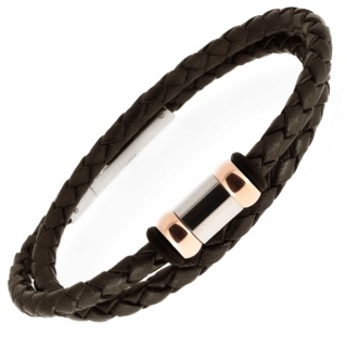 Brown Woven Double Wrap Bracelet with Titanium Beads