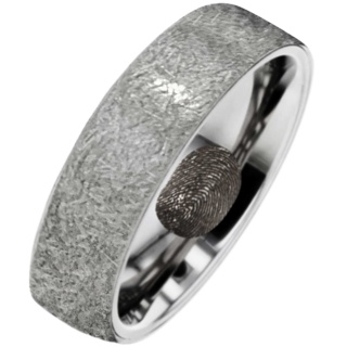 Fingerprinted Titanium Memorial Ring With Brushed Finish 