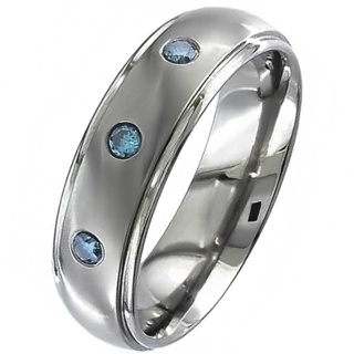 Two Tone Dome Profile Diamond Titanium Wedding Ring 